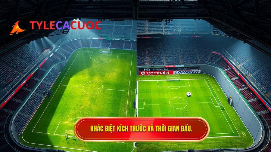 1. Sự khác biệt về kích thước sân và thời gian thi đấu